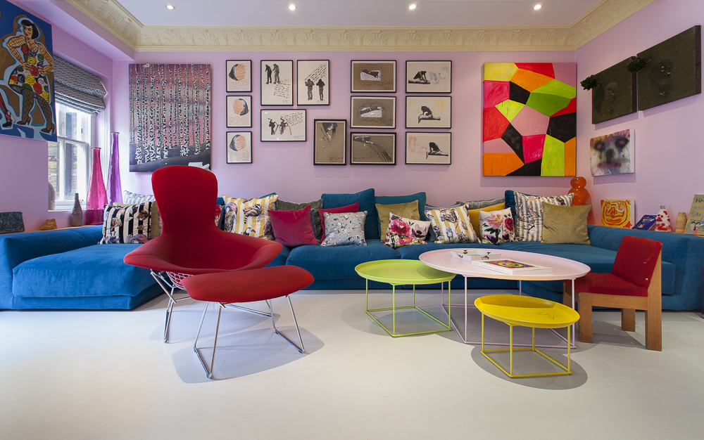 Cream resin living room floor with bright furniture and interiors 