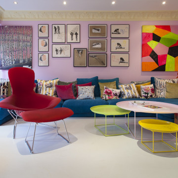 Cream resin living room floor with bright furniture and interiors 