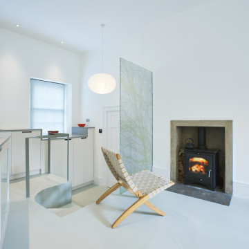 White resin residential flooring in living room