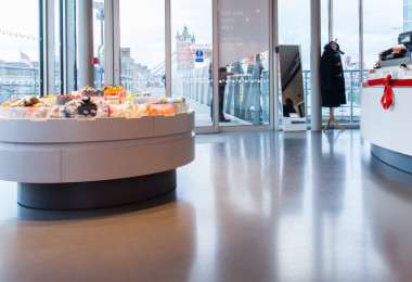 Anti-slip resin flooring in motion slate in HMS Belfast gift shop