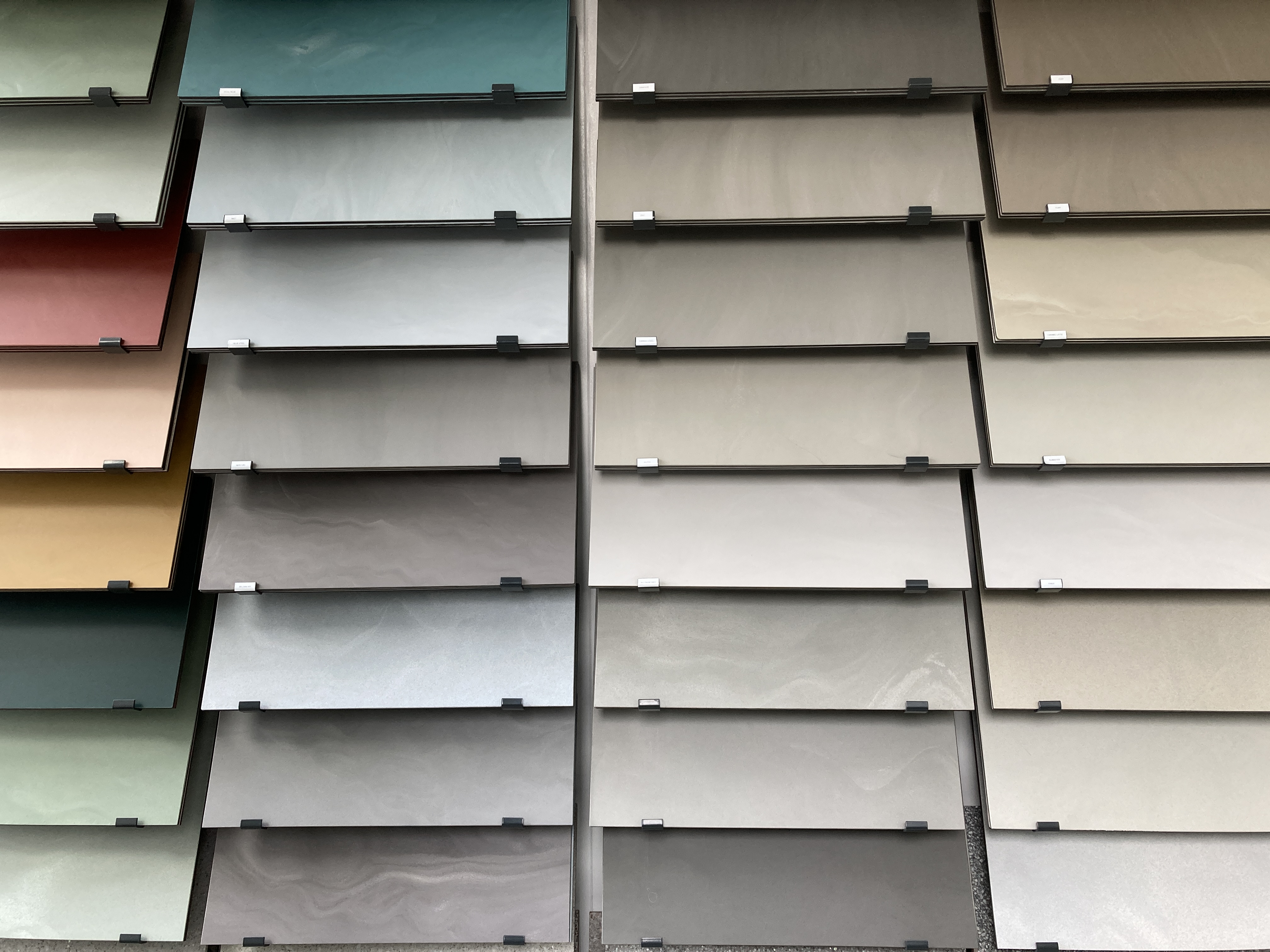 Racks of different toned showroom samples