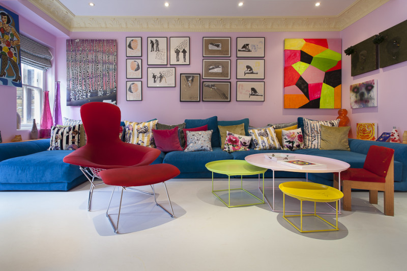 Cream resin living room floor with bright furniture and interiors 