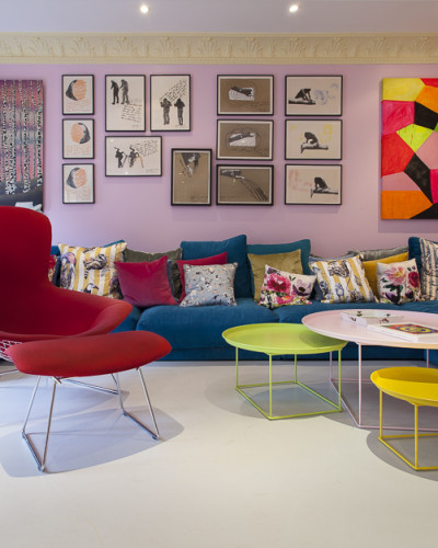 Cream resin living room floor with bright furniture and interiors 