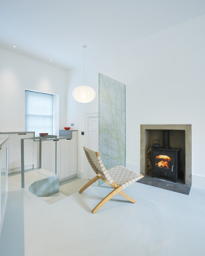 White resin residential flooring in living room